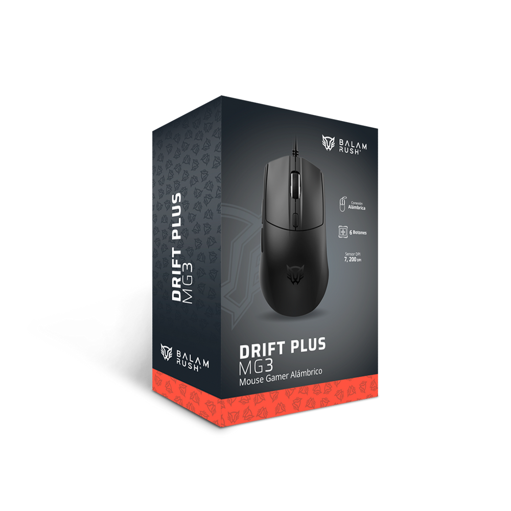 Mouse Balam Rush Drift Plus MG3 Alambrico Negro 7200 DPI RGB 6 botones programables