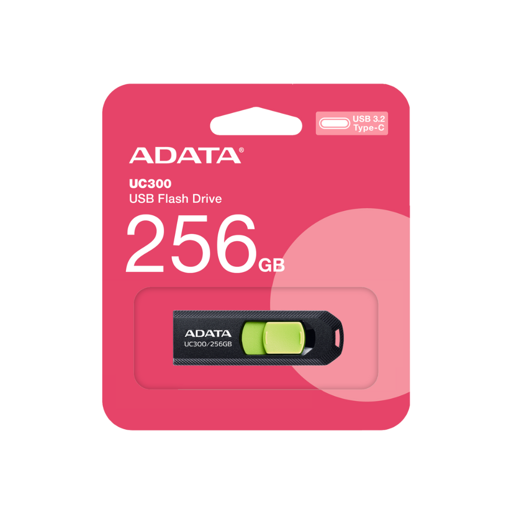 Memoria ADATA 256GB USB-C CHOICE UC300 3.2 Negro con Verde ACHO-UC300-256G-RBKGN