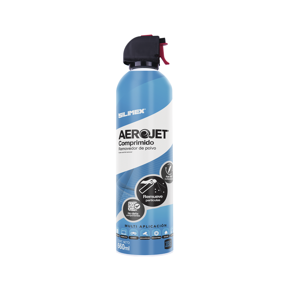 Removedor de polvo y residuos (aire comprimido) con aplicación 360º para limpieza de equipos electrónicos, válvula anti-estallamiento, 660 ml