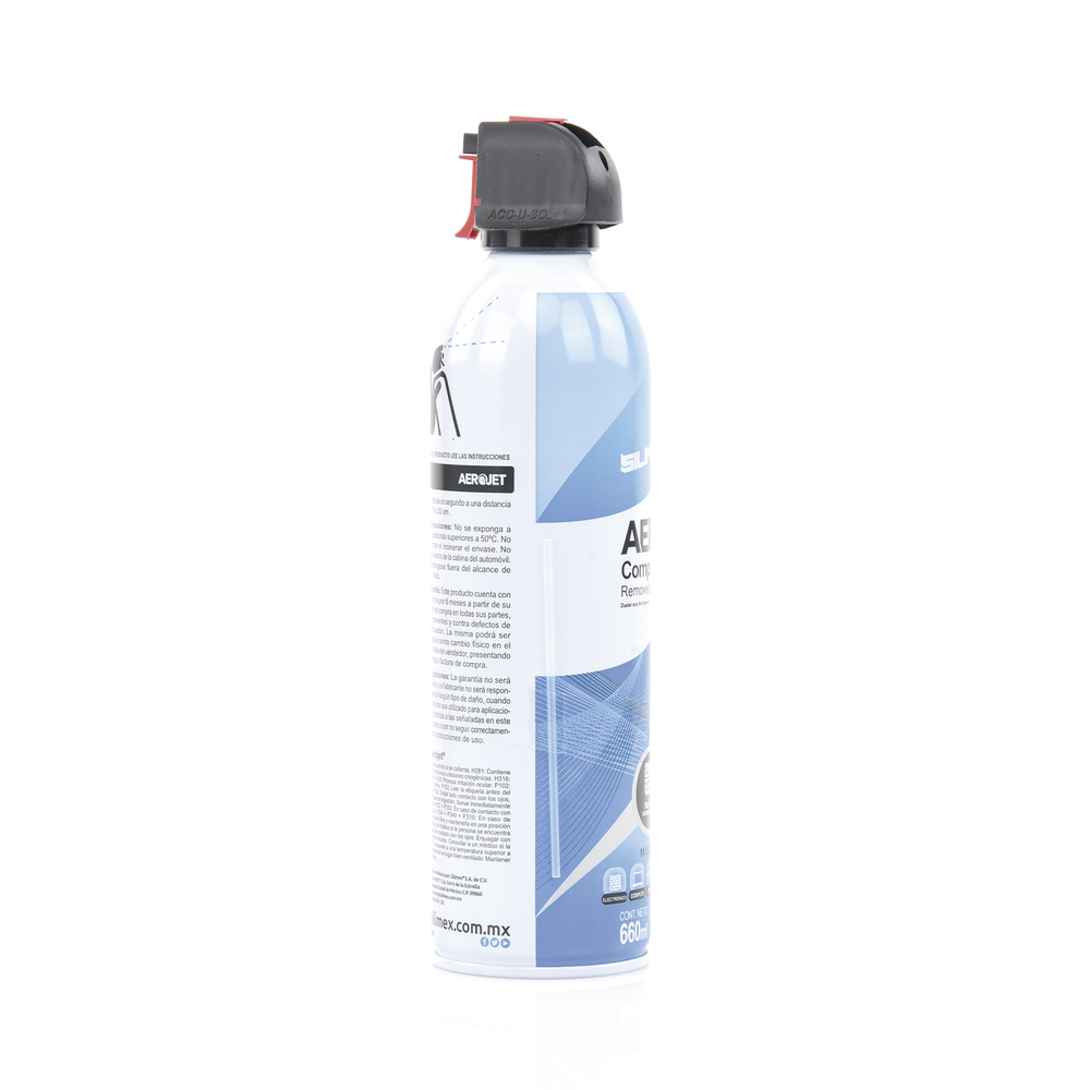 Removedor de polvo y residuos (aire comprimido) con aplicación 360º para limpieza de equipos electrónicos, válvula anti-estallamiento, 660 ml