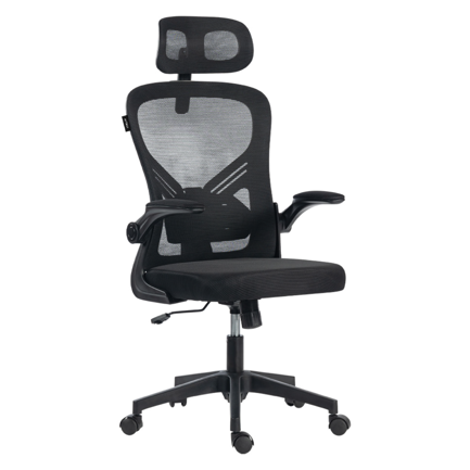 Silla Acteck De Oficina Flux Base Ec343Hr Soporta Hasta 100 Kg Reposabrazos Abatibles 90° Marco Y Malla Negra
