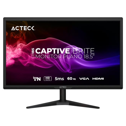 Monitor Acteck Plano 18.5 TN Captive Brite CB185 / HD/60Hz/5ms/Low-blue light/1xVGA+1xHDMI 1.4/VESA75mm/Essential Negro