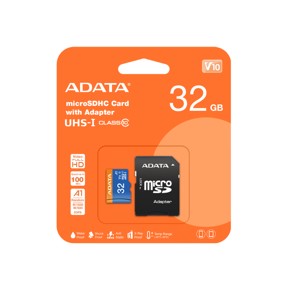 Memoria ADATA 32GB MicroSD Premier con adaptador clase10 A2 U3 V30 100MB/s Azul
