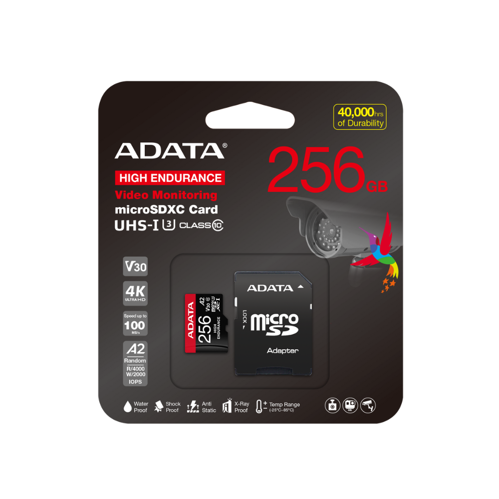 Memoria ADATA 256GB MicroSD High Endurance A2 con adaptador SD Alta resitencia/videovigilancia