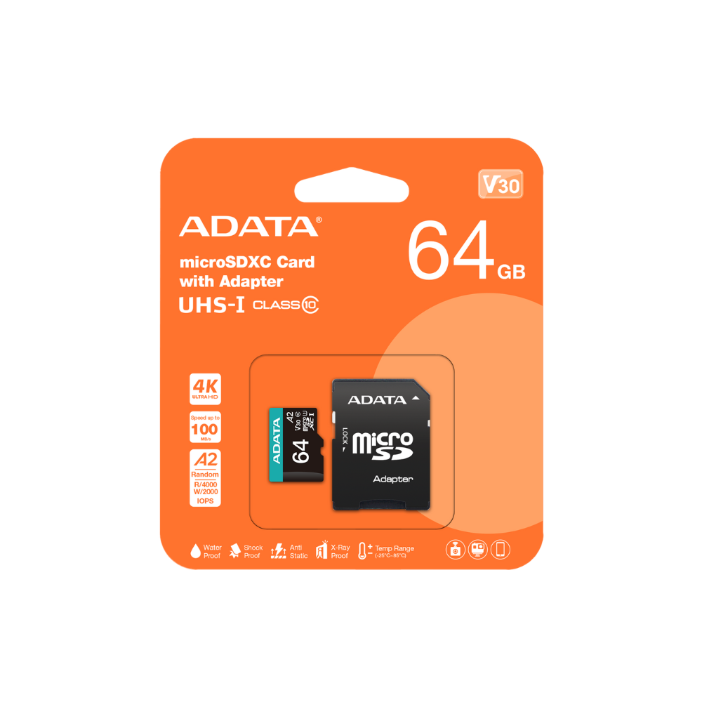 Memoria Micro SDXC Adata 64GB UHS-I U3 V30S A2 con Adaptador