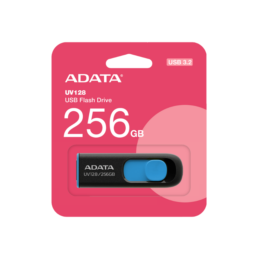 Memoria Flash Adata UV128 256GB USB 3.2 Negro/Azul (AUV128-256G-RBE)