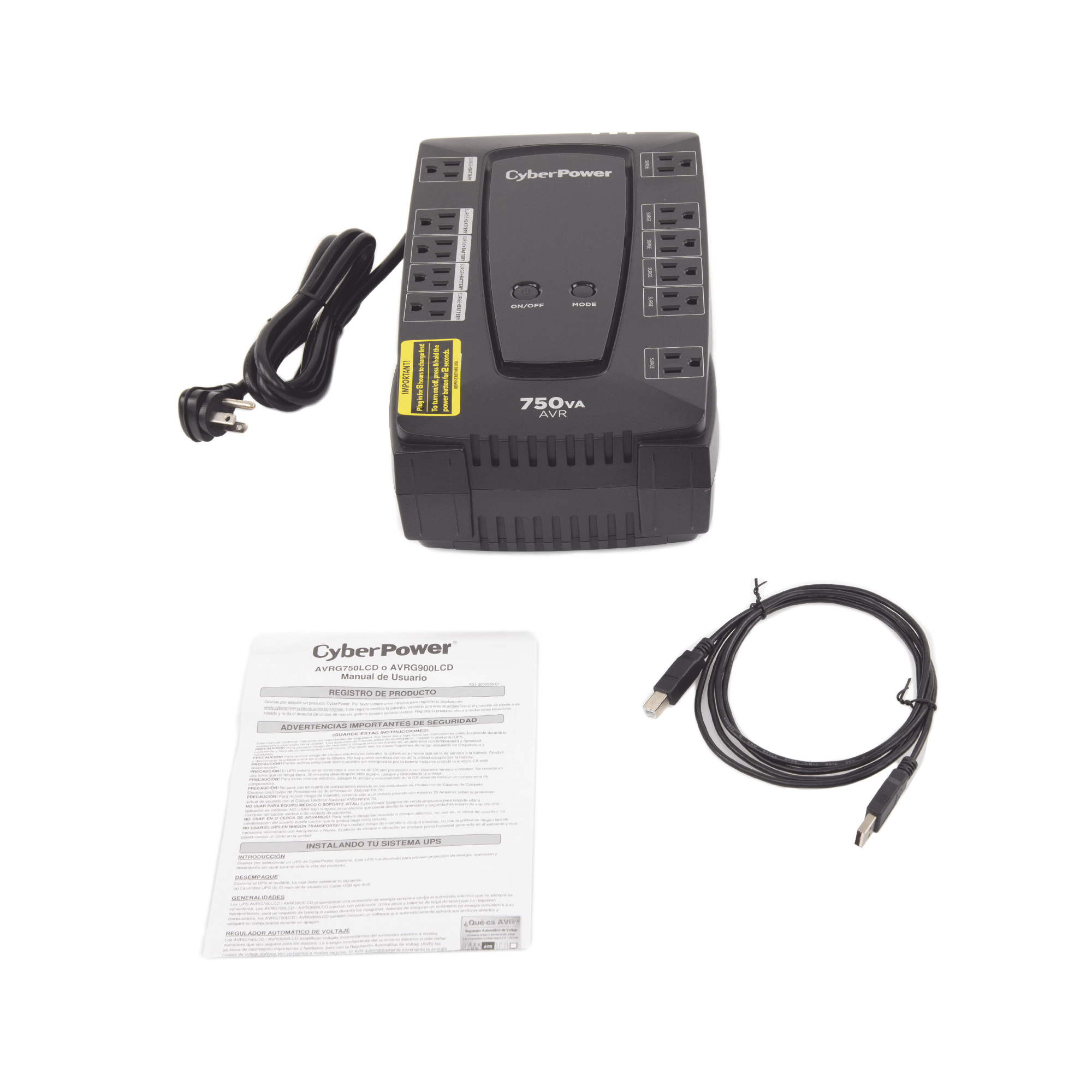 UPS interactivo CyberPower AVRG750LCD 750VA/450W AVR LCD 12 NEMA 5-15R (6 con respaldo batería) 1x USB tipo B