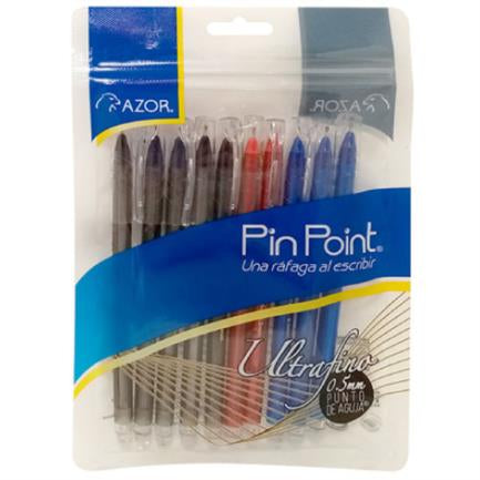 Bolígrafo Azor Pin Point Ultrafino Redondo Punta Aguja Fina 0.5 Mm Colores Surtidos C/10
