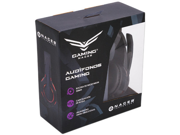 Audífono gamer diadema alámbrico Naceb hifi rojo 3.5mm c/microf omnidireccional 1.6 mto