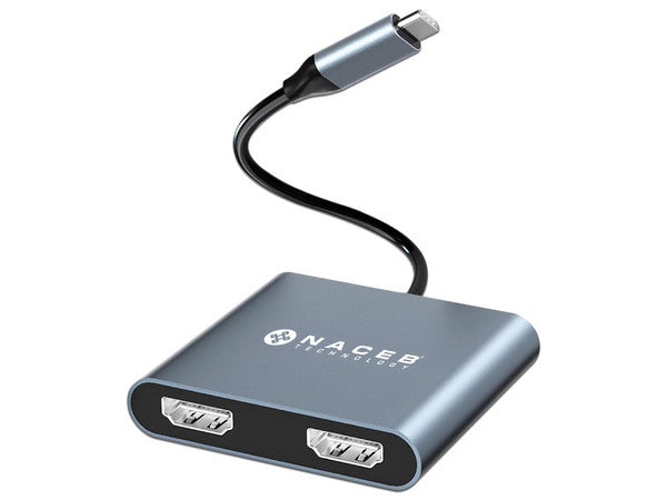Adaptador Naceb NA-0148 USB-C DUAL HDMI+USB3.0 con PD100W color Plateado