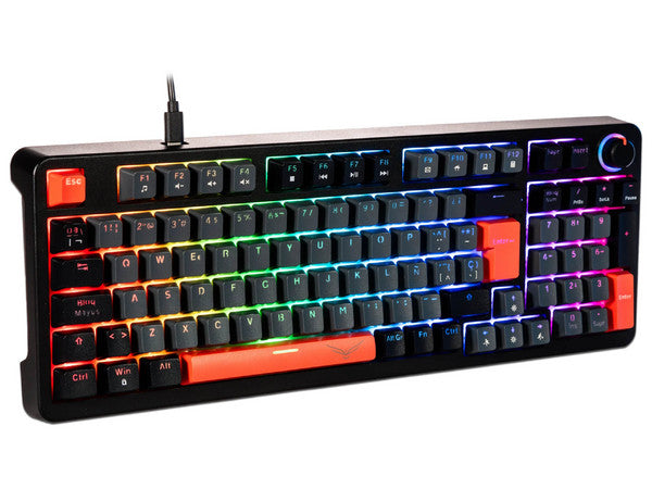 Teclado gamer mecanico Naceb switch Café RGB Rojo Phyton modelo color Gris NA-0972G