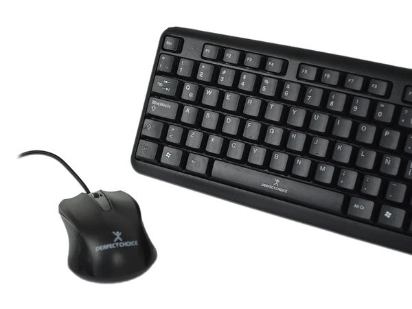 Kit teclado y mouse Perfect Choice alambrico USB resistente a derrames modelo PC-201076 color Negro