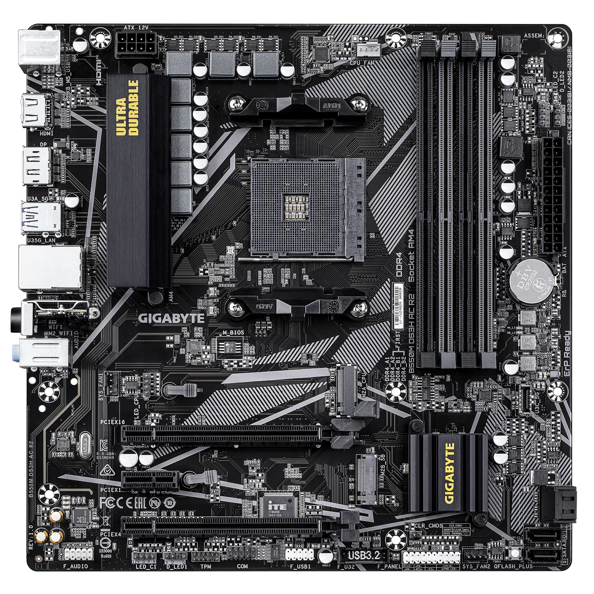 Tarjeta madre Gigabyte B550M DS3H AC R2 1.0 socket AM4 4xDDR4 HDMI DP Wifi Bluetooth