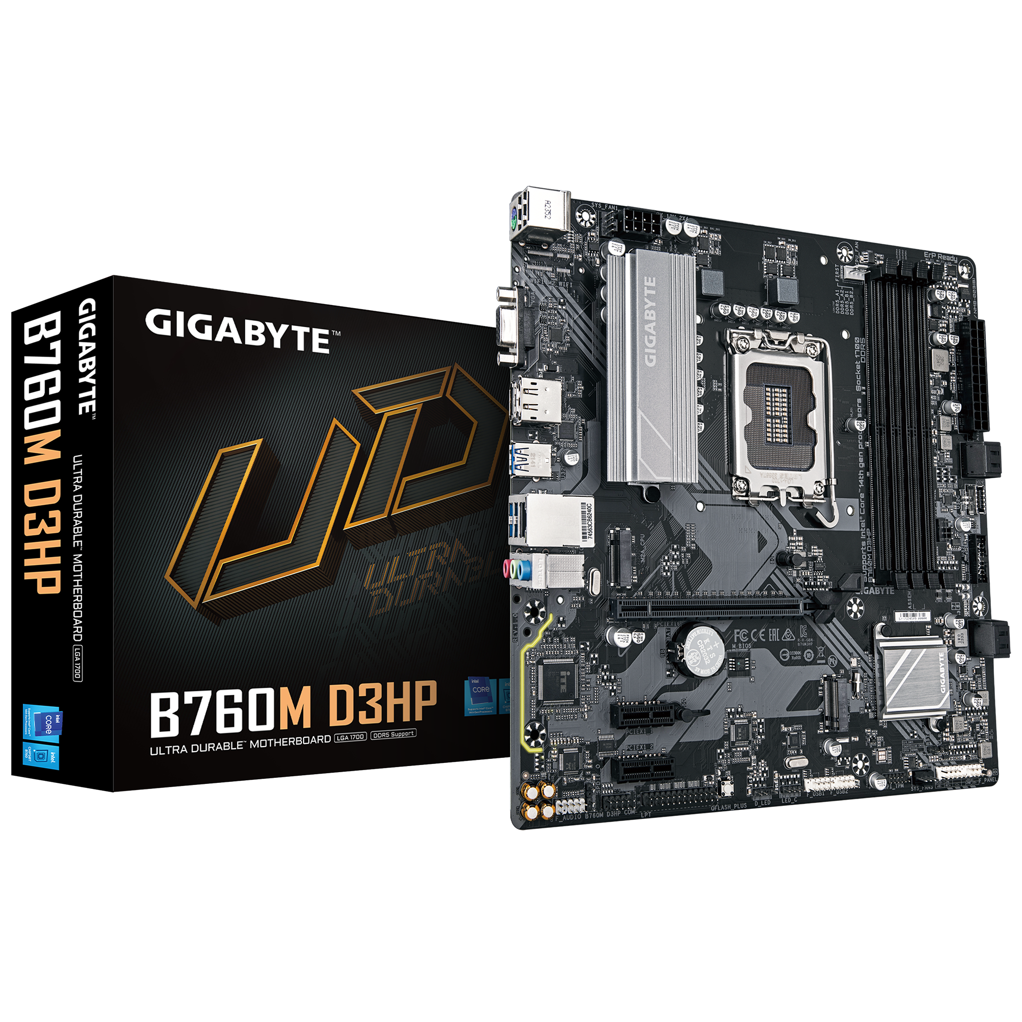 Tarjeta Madre Gigabyte B760M D3HP socket 1700 14a Gen 4xDDR5 1xVGA 1xHDMI 1xDP Micro ATX