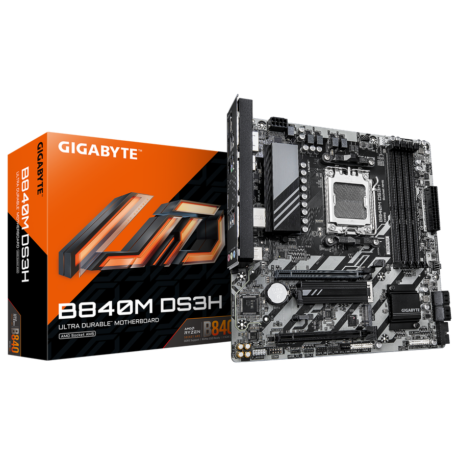 Tarjeta Madre Gigabyte B840M DS3H AMD Socket AM5 4xDDR5 DIMM 1xHDMI 2xDP 1xUSB C 1xRJ45 3xAudio Jacks
