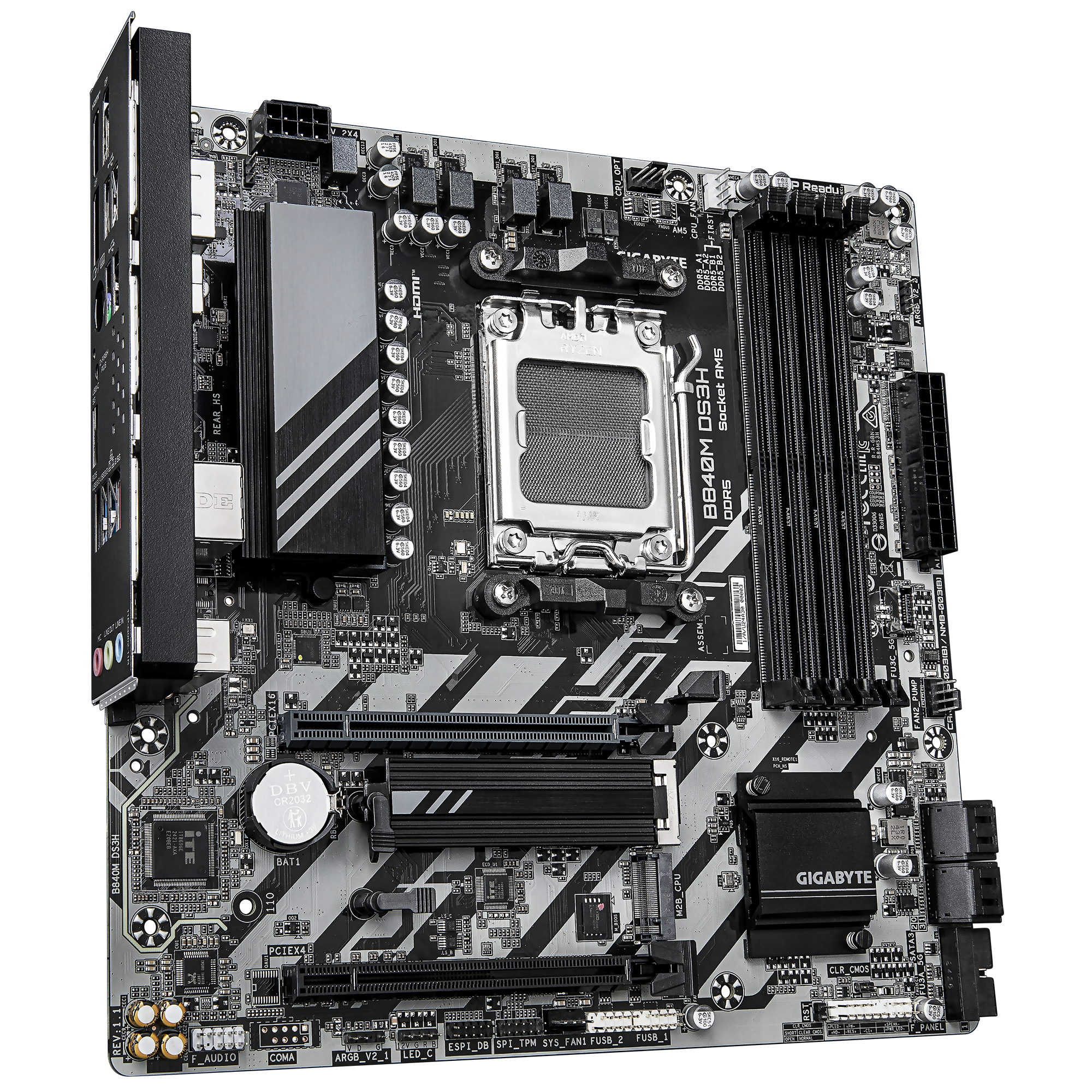 Tarjeta Madre Gigabyte B840M DS3H AMD Socket AM5 4xDDR5 DIMM 1xHDMI 2xDP 1xUSB C 1xRJ45 3xAudio Jacks