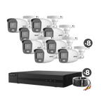 Kit TurboHD 1080p, DVR 8 Canales, 8 Cámaras Bala ColorVu con Micrófono Integrado, Fuente de Poder y Accesorios de Instalación