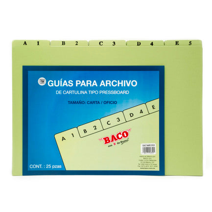 Guías Baco Para Archivos Alfabéticas Oficio C/25 Pzas