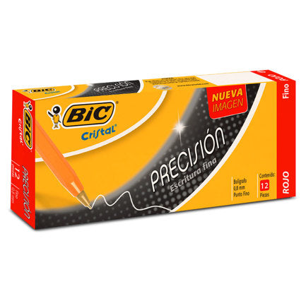 Bolígrafo Bic Cristal Precisión Punto Fino 0.8Mm Color Rojo C/12 Pzas