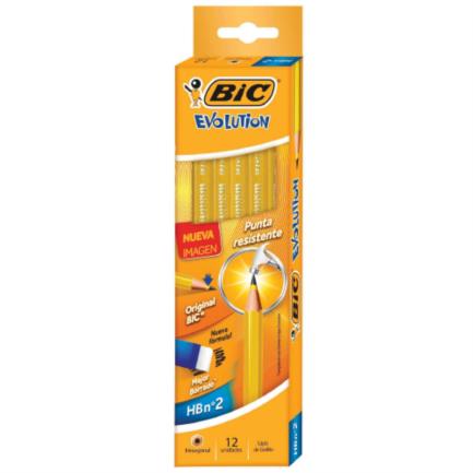 Lápiz Bic Evolution Hb2 Hexagonal Amarillo C/12 Pzas