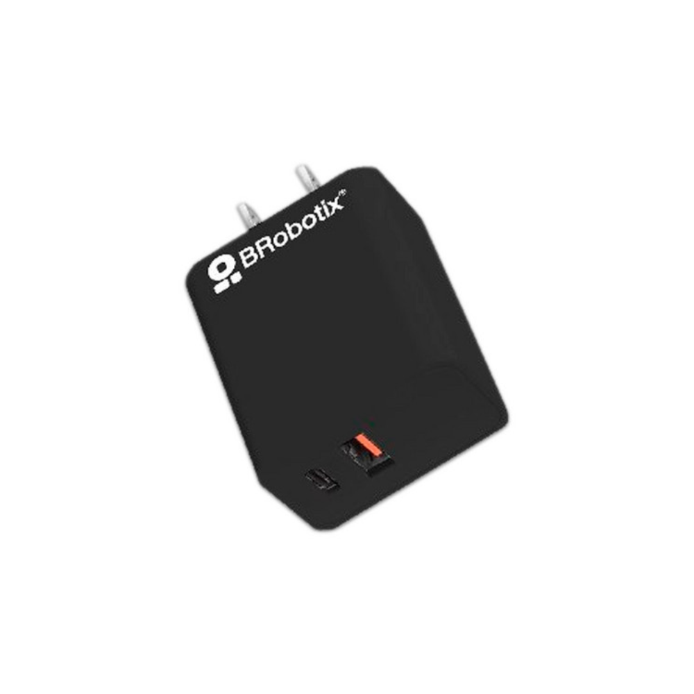 Cargador Carga Rápida, Dual USB V3.0 38W, 1 Puerto Tipo A y 1 Puerto Tipo C, Negro, BROBOTIX 6005569
