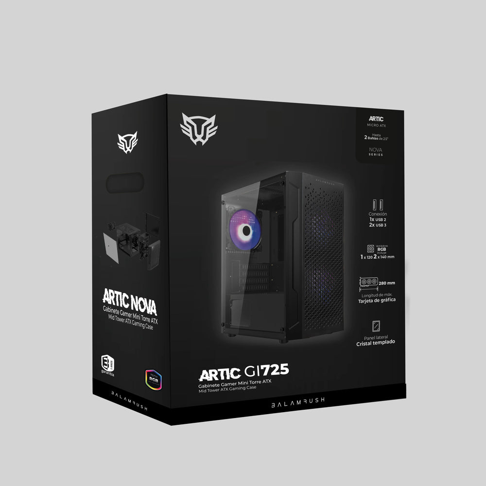 Gabinete Balam Rush ARTIC GI725 Negro 3*Ventiladores RGB sin fuente