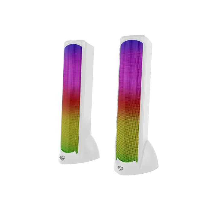 Bocinas Balam Rush Glimm Tower BG575 Blanco Bluetooth/auxiliar3.5 10w 2.0 iluminacion RGB Gamer