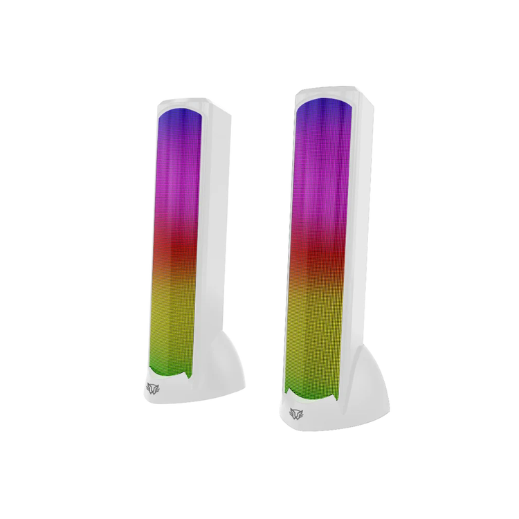 Bocinas Balam Rush Glimm Tower BG575 Blanco Bluetooth/auxiliar3.5 10w 2.0 iluminacion RGB Gamer