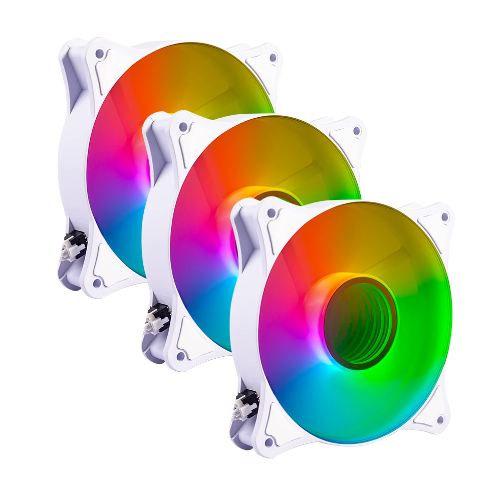 Kit 3 Ventiladores Balam Rush 120mm Blanco Eolox Blaze EX90KW 120mm ARGB Rainbown 120x120x25mm 1200RPM Hidráulico 12V Incluye Hub 4Pin+3Pin
