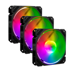 Kit 3 Ventiladores Balam Rush 120mm Negro Eolox Blaze EX70K ARGB Rainbown 120x120x25mm 1200RPM Hidráulico 12V Incluye Hub 4 Pin + 3 Pin