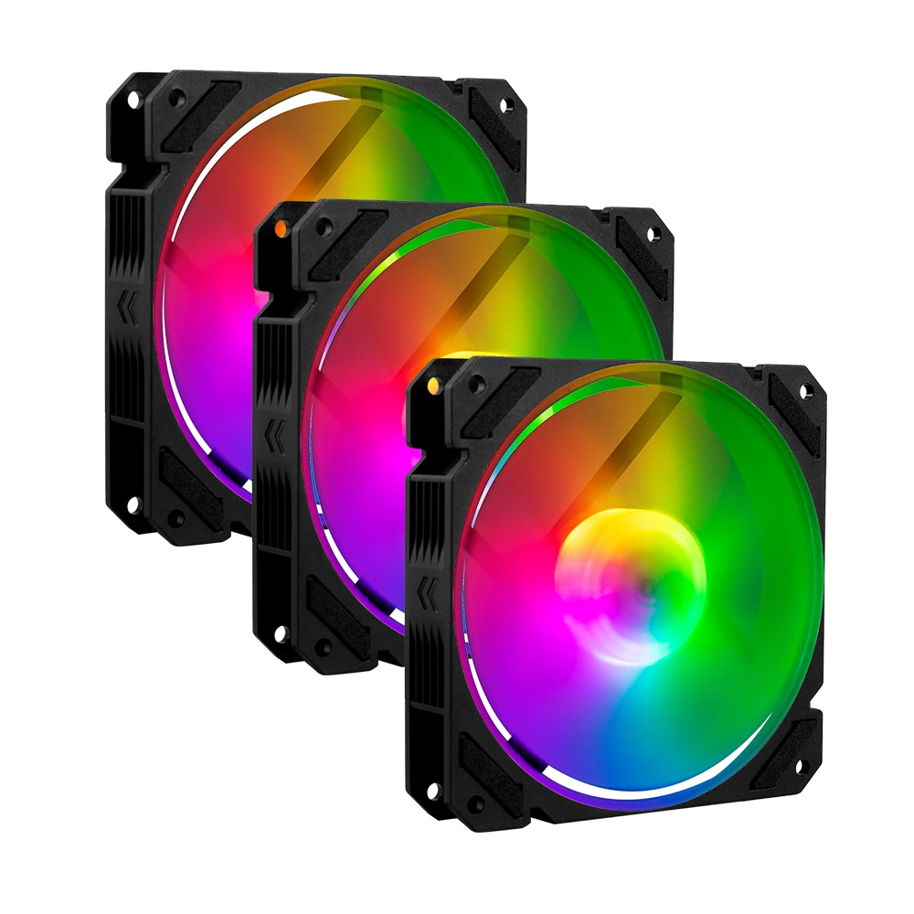 Kit 3 Ventiladores Balam Rush 120mm Negro Eolox Blaze EX70K ARGB Rainbown 120x120x25mm 1200RPM Hidráulico 12V Incluye Hub 4 Pin + 3 Pin