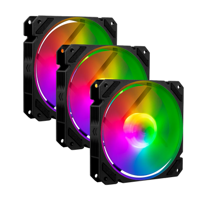 Kit 3 Ventiladores Balam Rush 120mm Negro Eolox Blaze EX70K ARGB Rainbown 120x120x25mm 1200RPM Hidráulico 12V Incluye Hub 4 Pin + 3 Pin