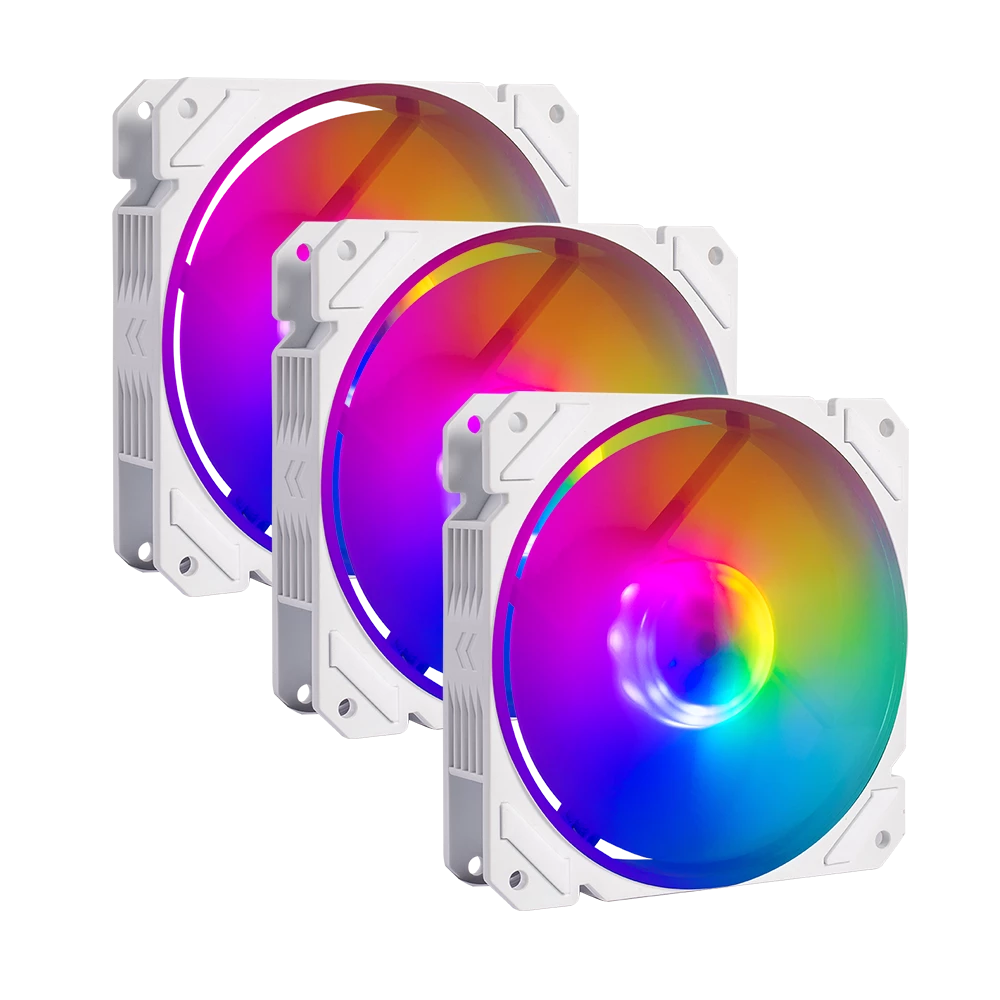 Kit 3 Ventiladores Balam Rush 120mm BlancoEolox Blaze EX70KW ARGB Rainbown 120x120x25mm 1200RPM Hidráulico 12V Incluye Hub 4 Pin + 3 Pin