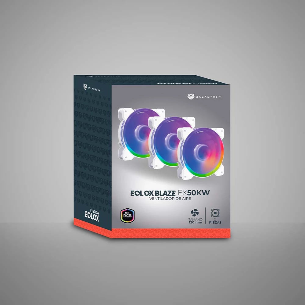 Kit 3 Ventiladores Balam Rush 120mm Blanco ARGB Eolox Blaze EX50KW 120x120x25mm + 1200 RPM + Hidráulico + 12 V Incluye Hub 4 Pin + 3 Pin para 8 Vent
