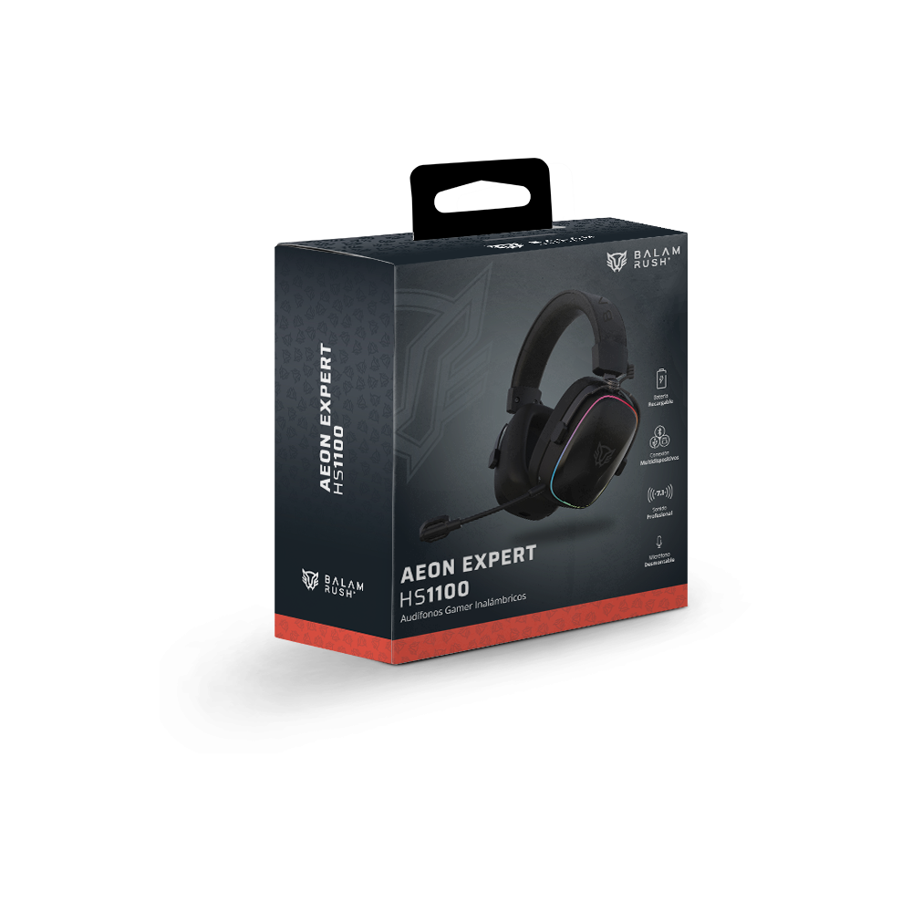 Audifonos Balam Rush Gamer Inalambricos Aeon Expert HS1100 RGB Negro Micro Desmontable Bluetooth 5.3 Dongle 2.4 MHz y Aux