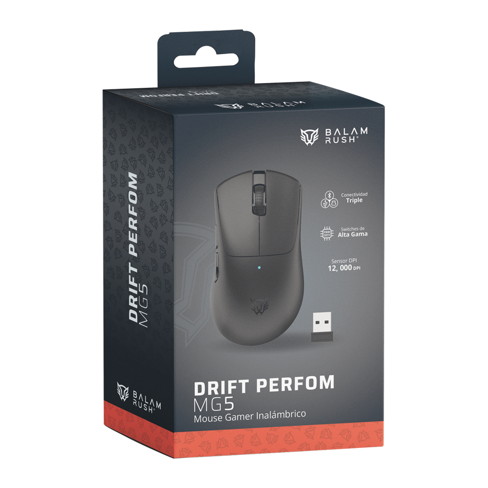 Mouse Balam Rush Drift Perform MG5 Negro Inalambrico 2.4Ghz Bluetooth 5.1 12000DPI bateria recargable