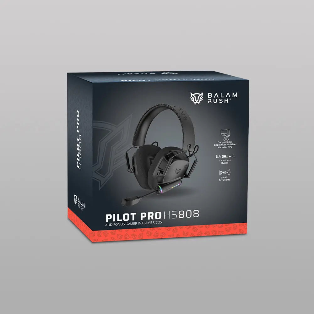Audifonos Balam Rush Gamer Inalambricos Pilot Pro HS808 RGB Negro Bluetooth 5.3 y Dongle 2.4