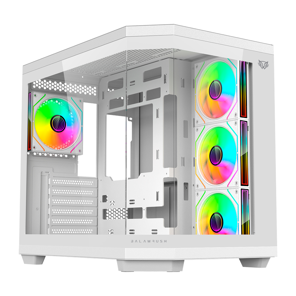 Gabinete Balam Rush Tank Master 9600 TB Media torre blanco cristal sin bordes 4xVentiladores ARGB ATX sin fuente