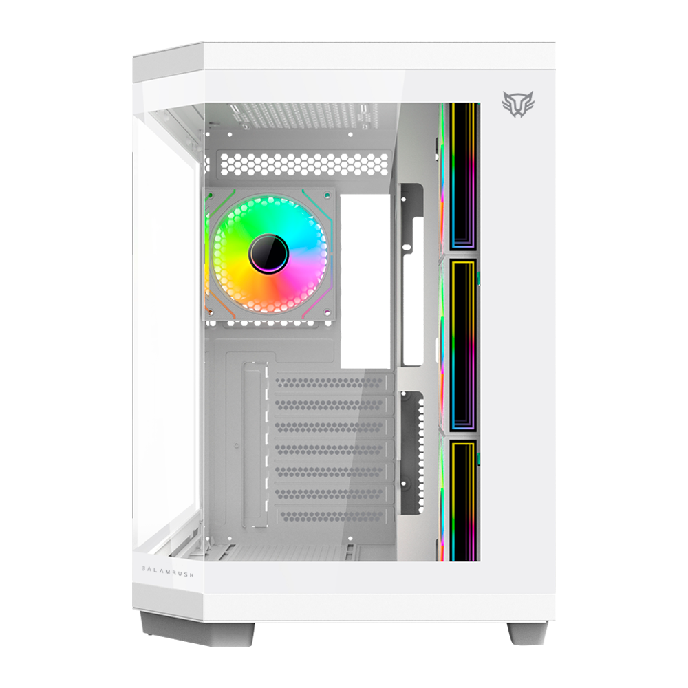 Gabinete Balam Rush Tank Master 9600 TB Media torre blanco cristal sin bordes 4xVentiladores ARGB ATX sin fuente
