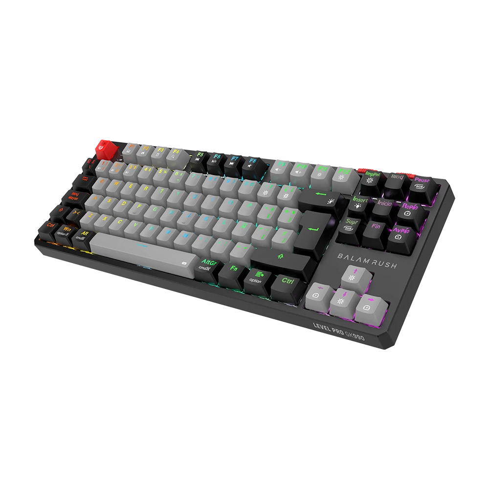 Teclado Gamer Balam Rush Level Pro GK990 Gris-Negro RGB 5 Dispositivos conectados Compatible con Windows / Mac / Android