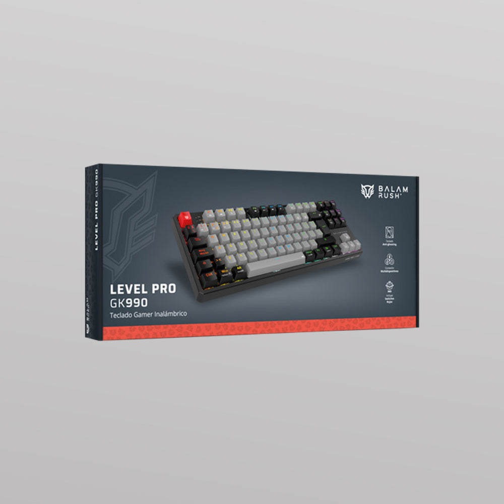 Teclado Gamer Balam Rush Level Pro GK990 Gris-Negro RGB 5 Dispositivos conectados Compatible con Windows / Mac / Android