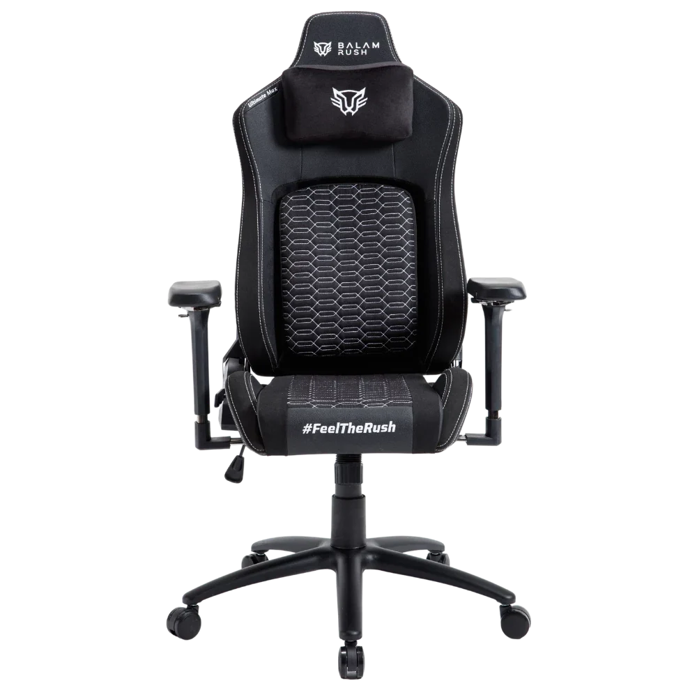 Silla Gamer Balam Rush Ultimate Max U3 Ergonomica Reclinable 135° 150kg Descansa Brazos 4D Cojín Lumbar + Cojín Cervical Negro