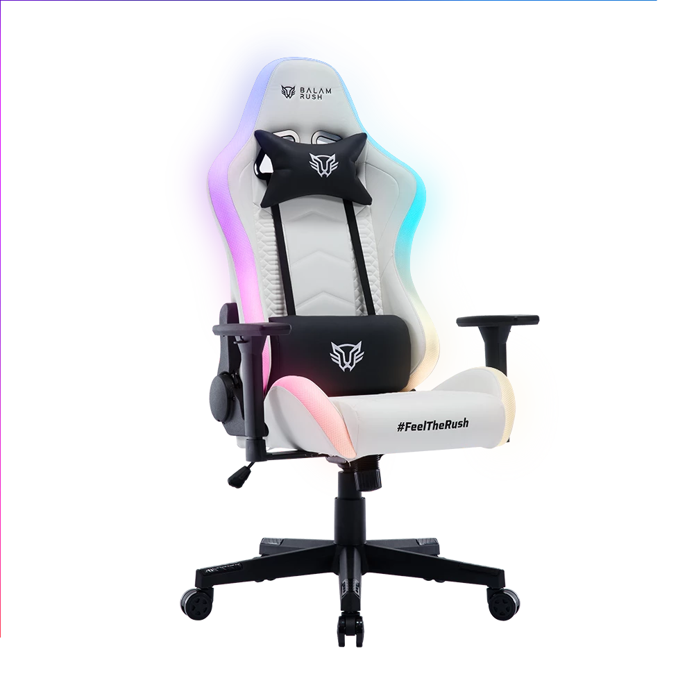 Silla Gamer Balam Rush Lightning Rush V2 RGB Ergonomica Reclinable 135° 150kg Descansa Brazos 3D Blanco