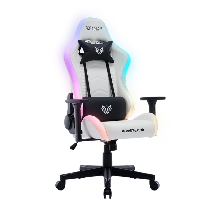 Silla Gamer Balam Rush Lightning Rush V2 RGB Ergonomica Reclinable 135° 150kg Descansa Brazos 3D Blanco