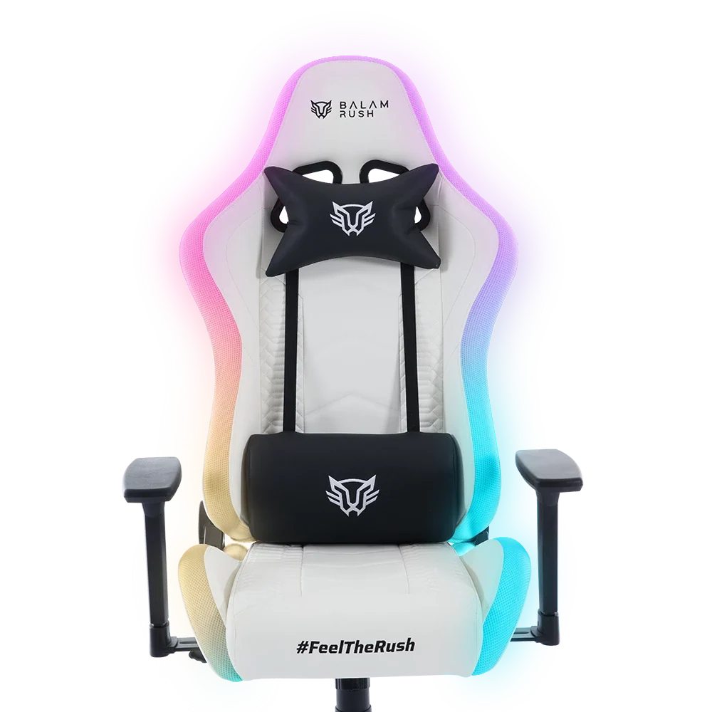 Silla Gamer Balam Rush Lightning Rush V2 RGB Ergonomica Reclinable 135° 150kg Descansa Brazos 3D Blanco