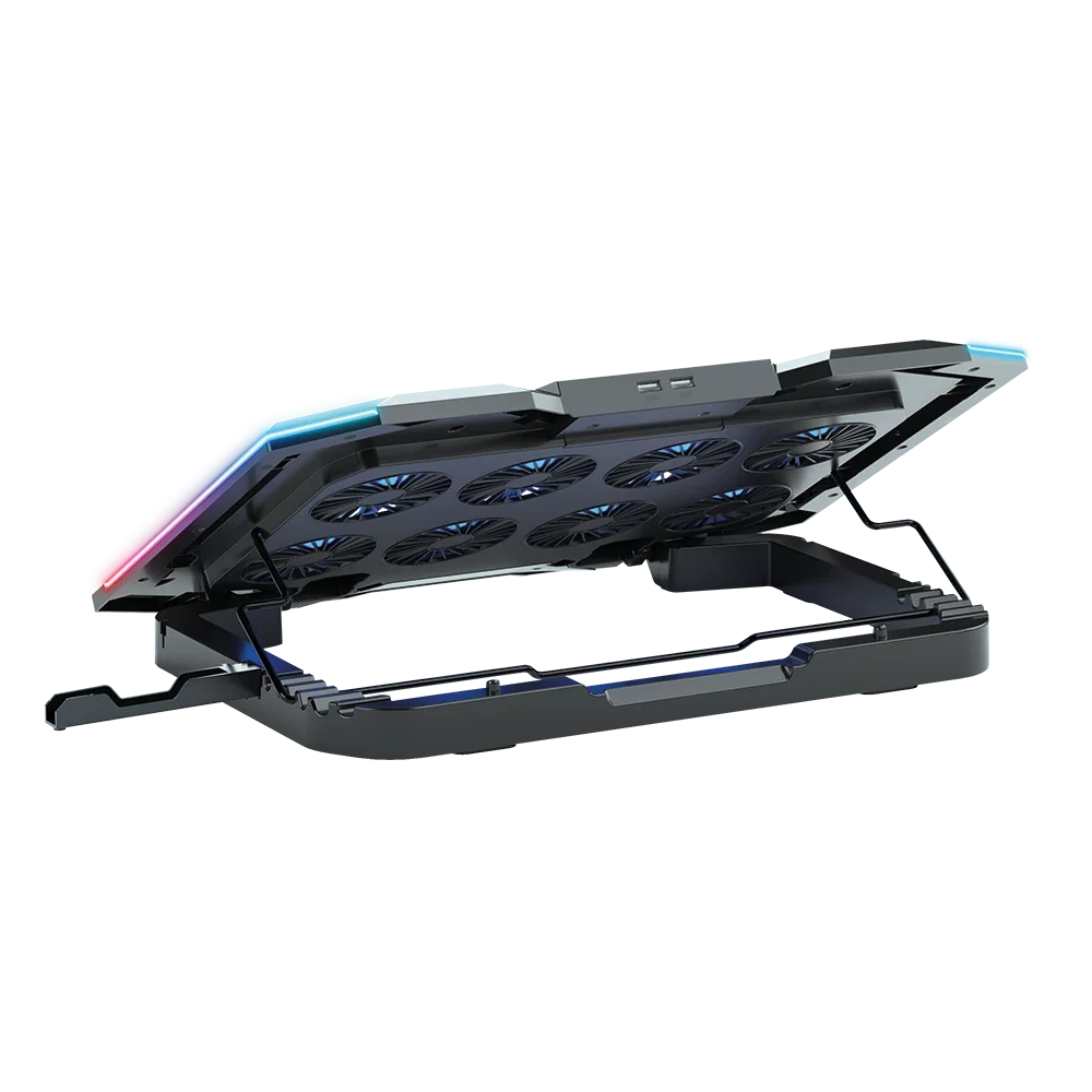 Base enfriadora Balam Rush para laptop 17 Eolox Frost Pro EF760 Legend Negro 15Vent 60mm 1xUSB A 1xUSB C Soporte para Celular 8Niveles de Ajuste RGB