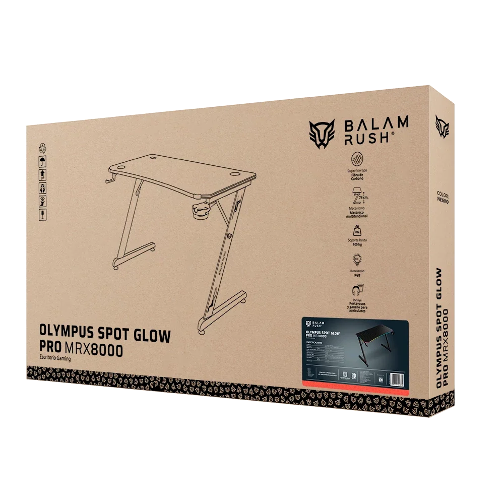 Escritorio Gamer Balam Rush Olympus Spot Glow Pro MRX8000 RGB 120x60x74 incluye accesorios negro
