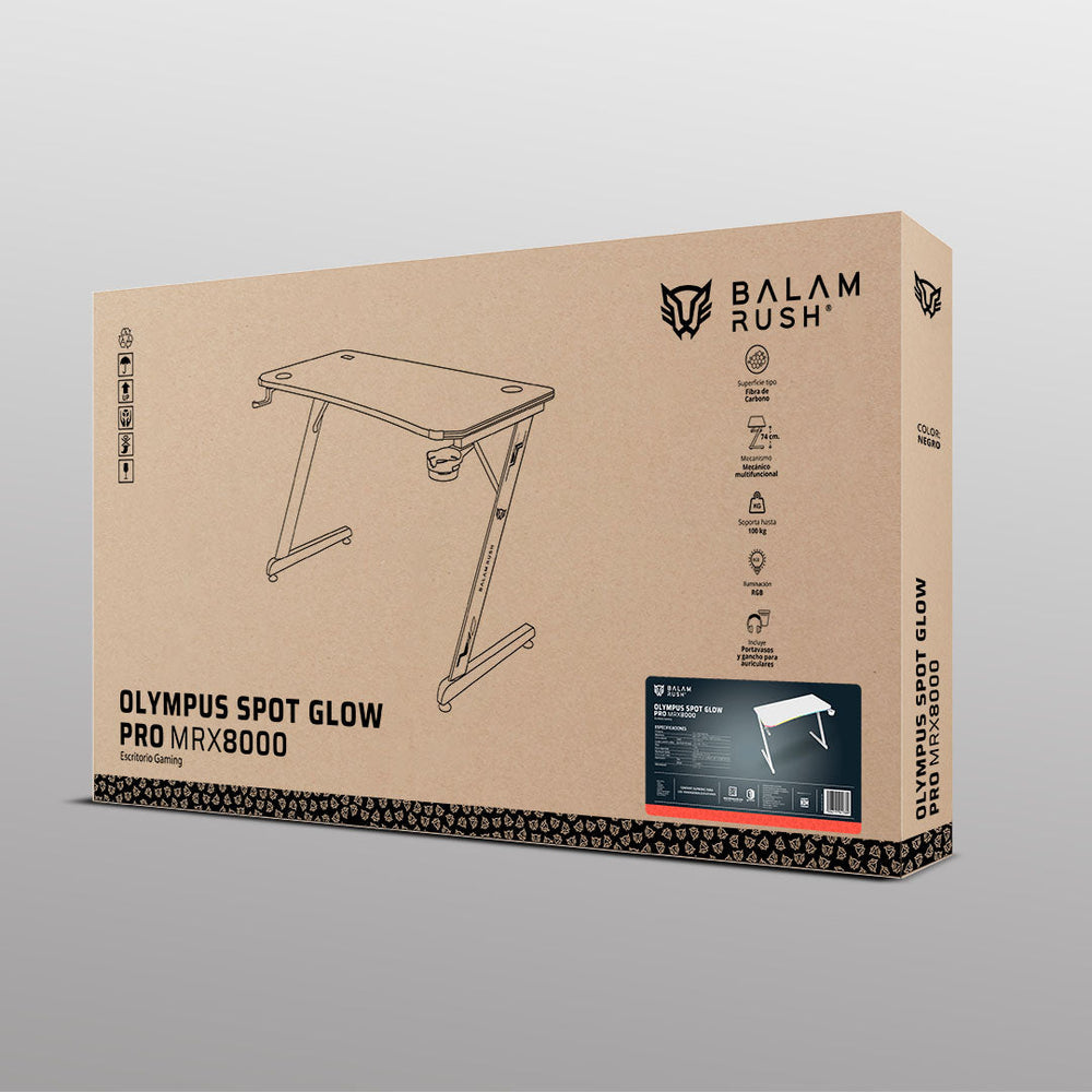Escritorio Gamer Balam Rush Olympus Spot Glow Pro MRX8000 RGB 120x60x74 incluye accesorios blanco