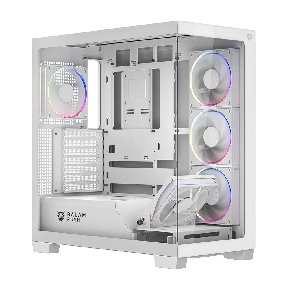 Gabinete Balam Rush Tank Polar 7900 Legend Blanco media torre 5xVentiladores ARGB Cristal templado ATX