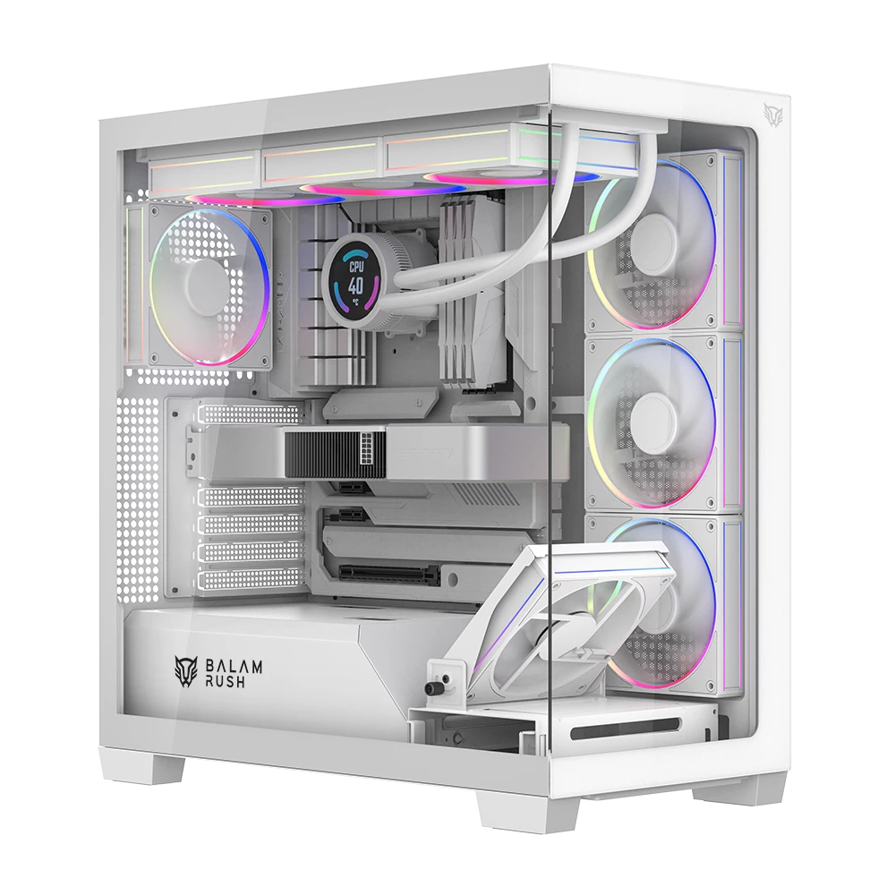 Gabinete Balam Rush Tank Polar 7900 Legend Blanco media torre 5xVentiladores ARGB Cristal templado ATX